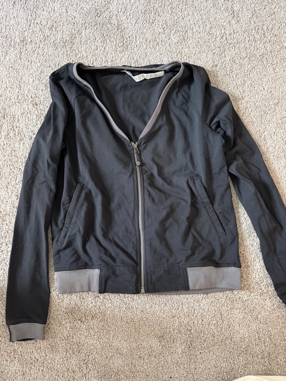 lululemon athletica Black Zip Bomber Jacket with Gray Trim